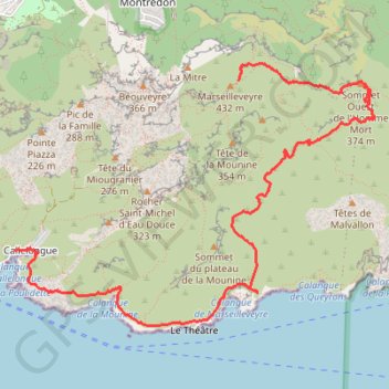 Itinéraire Callelongue, distance, dénivelé, altitude, carte, profil, trace GPS