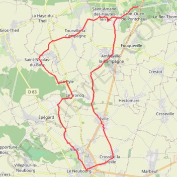 Itinéraire Boucle de l'Oison - Le Neubourg, distance, dénivelé, altitude, carte, profil, trace GPS