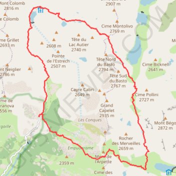 Itinéraire Tour du grand Capelet, distance, dénivelé, altitude, carte, profil, trace GPS