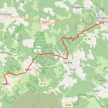 Itinéraire Limogne - Vaylats, distance, dénivelé, altitude, carte, profil, trace GPS