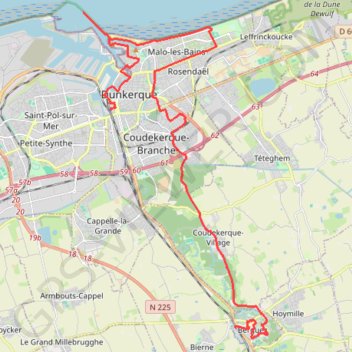 Itinéraire bienvenue chez les Ch'tis / digue des Alliés, distance, dénivelé, altitude, carte, profil, trace GPS