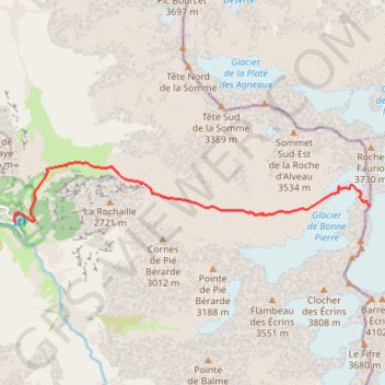 Itinéraire Col des Écrins, distance, dénivelé, altitude, carte, profil, trace GPS