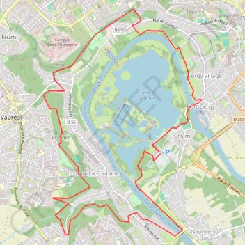 Itinéraire Entre Cergy et Neuville, distance, dénivelé, altitude, carte, profil, trace GPS