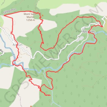Itinéraire Vascogne - Cascade Vegay - Aiglun - Mont Saint Martin, distance, dénivelé, altitude, carte, profil, trace GPS