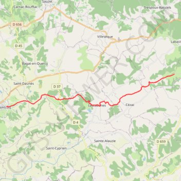 Itinéraire Trigodina - Montcuq, distance, dénivelé, altitude, carte, profil, trace GPS