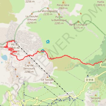 Itinéraire pic_du_midi, distance, dénivelé, altitude, carte, profil, trace GPS