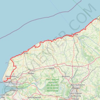 Itinéraire GR 21 : Le Havre - Le Tréport, distance, dénivelé, altitude, carte, profil, trace GPS