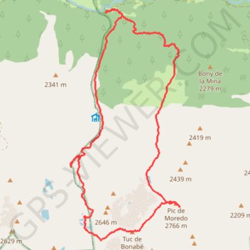 Itinéraire Tuc de Bonabé, pic de Moredo en circuit depuis pont de Marimanha, distance, dénivelé, altitude, carte, profil, trace GPS