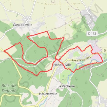 Itinéraire 2 boucles autour d'Hondouville, distance, dénivelé, altitude, carte, profil, trace GPS