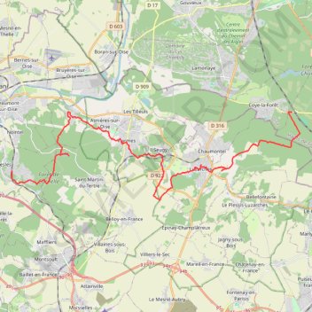 Itinéraire GR1 - De Presles à Luzarches, distance, dénivelé, altitude, carte, profil, trace GPS
