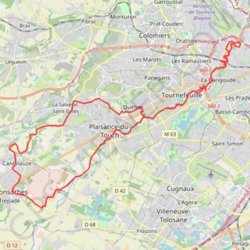 Itinéraire Le long du Touch de Toulouse, de Purpan à Fonsorbes, distance, dénivelé, altitude, carte, profil, trace GPS