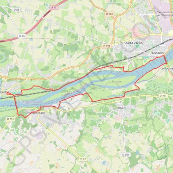 Itinéraire Les bords de Loire entre Oudon et Ancenis, distance, dénivelé, altitude, carte, profil, trace GPS