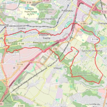 Itinéraire De Orsay aux rochers de Saulx, distance, dénivelé, altitude, carte, profil, trace GPS
