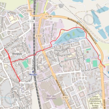 Itinéraire Woippy, distance, dénivelé, altitude, carte, profil, trace GPS