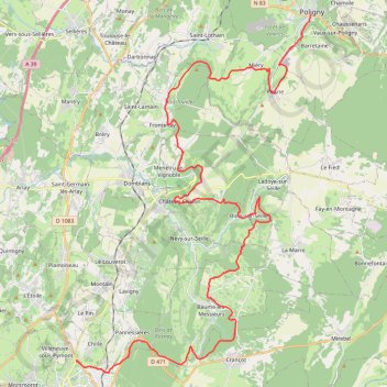 Itinéraire trace_3EJ Poligny Lons Le S., distance, dénivelé, altitude, carte, profil, trace GPS