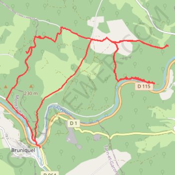 Itinéraire Bruniquel-Penne, distance, dénivelé, altitude, carte, profil, trace GPS