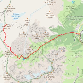 Itinéraire Buet, distance, dénivelé, altitude, carte, profil, trace GPS