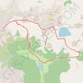 Itinéraire Sèrra dera Pleta Naua et tuc deth Pòrt de Vielha depuis l'hospital de Vielha, distance, dénivelé, altitude, carte, profil, trace GPS