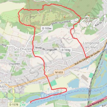 Itinéraire Longeville-lès-Metz - Scy-Chazelles - Moulins, distance, dénivelé, altitude, carte, profil, trace GPS