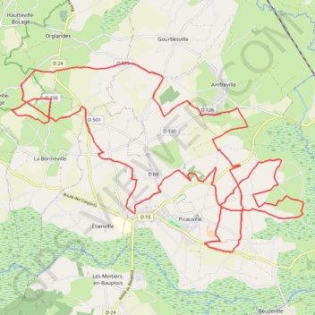 Itinéraire Au Nord de Picauville, distance, dénivelé, altitude, carte, profil, trace GPS