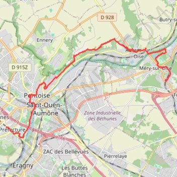Itinéraire De Mery sur Oise à Cergy Pontoise, distance, dénivelé, altitude, carte, profil, trace GPS