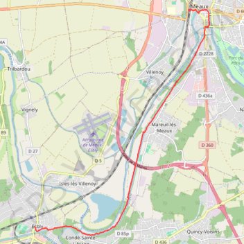 Itinéraire Esbly Meaux, distance, dénivelé, altitude, carte, profil, trace GPS