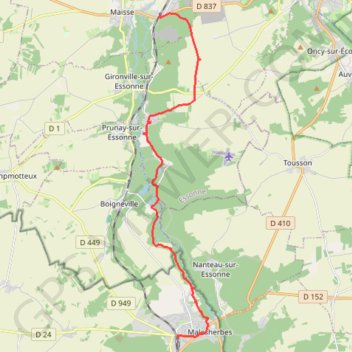Itinéraire De Maisse a Malesherbes - rando Essonne au long cours, distance, dénivelé, altitude, carte, profil, trace GPS