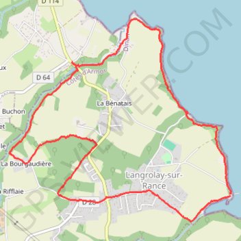 Itinéraire Langrolay sur Rance, distance, dénivelé, altitude, carte, profil, trace GPS