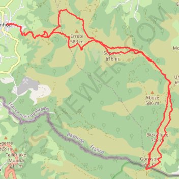 Itinéraire Ainhoa - Gorospil, distance, dénivelé, altitude, carte, profil, trace GPS