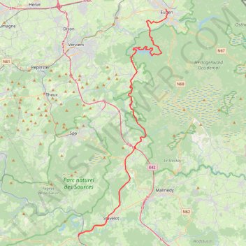 Itinéraire Trois-Ponts -> Eupen via Ravel & Lac de la Gileppe, distance, dénivelé, altitude, carte, profil, trace GPS