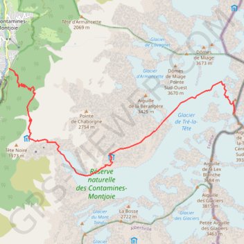 Itinéraire Aiguille N de Tré la Tête (ou Tête Blanche), distance, dénivelé, altitude, carte, profil, trace GPS