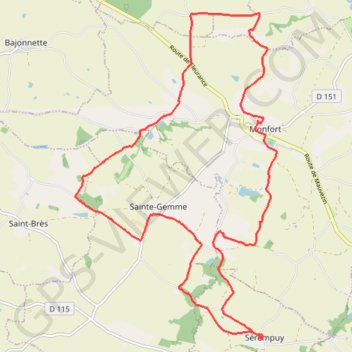 Itinéraire Le Gers à Pieds à partir de Monfort, distance, dénivelé, altitude, carte, profil, trace GPS