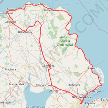 Itinéraire TT22 J5 V3/06 : Belfast à Belfast, distance, dénivelé, altitude, carte, profil, trace GPS