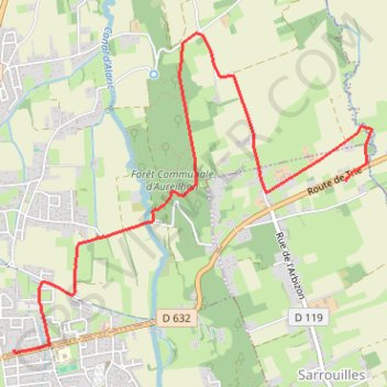 Itinéraire Sarrouilles par le bois d'Aureilhan, distance, dénivelé, altitude, carte, profil, trace GPS