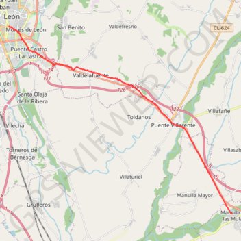 Itinéraire Mansilla De Las Mulas - Leon, distance, dénivelé, altitude, carte, profil, trace GPS