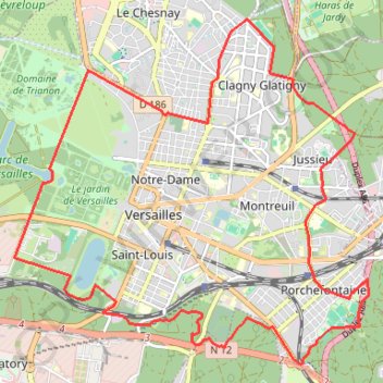 Itinéraire Versailles - Ceinture verte de Versailles, distance, dénivelé, altitude, carte, profil, trace GPS