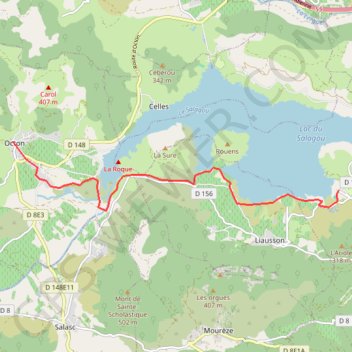 Itinéraire Salagou - Octon, distance, dénivelé, altitude, carte, profil, trace GPS