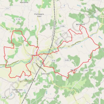 Itinéraire Boucles Blanzac, distance, dénivelé, altitude, carte, profil, trace GPS
