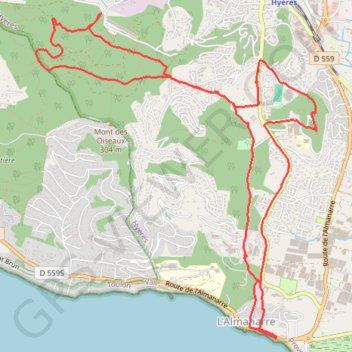 Itinéraire La Maunière - l'Almanarre - HYERES - 83, distance, dénivelé, altitude, carte, profil, trace GPS