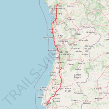 Itinéraire Camino Portuguese - Coastal/Monacal, distance, dénivelé, altitude, carte, profil, trace GPS