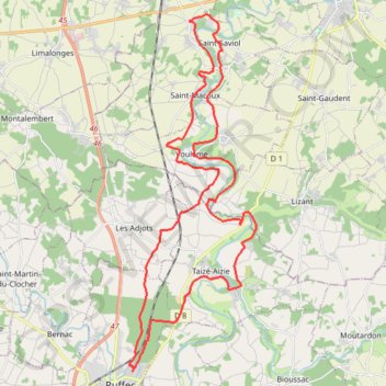 Itinéraire Ruffec 39 kms, distance, dénivelé, altitude, carte, profil, trace GPS