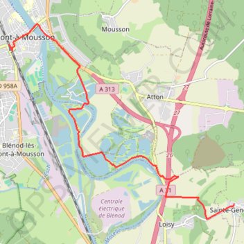 Itinéraire Sainte-Geneviève_Pont-à-Mousson, distance, dénivelé, altitude, carte, profil, trace GPS