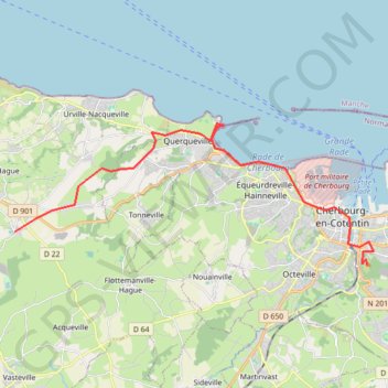 Itinéraire Cherbourg, distance, dénivelé, altitude, carte, profil, trace GPS