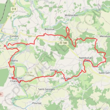 Itinéraire Condac 41 kms, distance, dénivelé, altitude, carte, profil, trace GPS