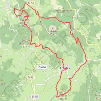 Itinéraire Les 3 Sucs, distance, dénivelé, altitude, carte, profil, trace GPS