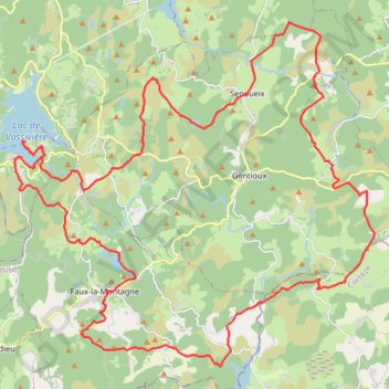 Itinéraire Le lac de Vassivière - Faux - Gentioux, distance, dénivelé, altitude, carte, profil, trace GPS