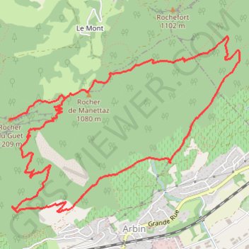 Itinéraire La Roche du Guet depuis Arbin, Montmélian, distance, dénivelé, altitude, carte, profil, trace GPS