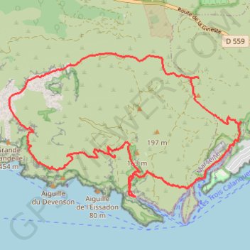 Itinéraire Randonnée dans les Calanques, distance, dénivelé, altitude, carte, profil, trace GPS