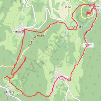 Itinéraire Boyeux-Poncieux-Corn, distance, dénivelé, altitude, carte, profil, trace GPS