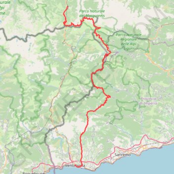 Itinéraire Limone - Ventimiglia, distance, dénivelé, altitude, carte, profil, trace GPS